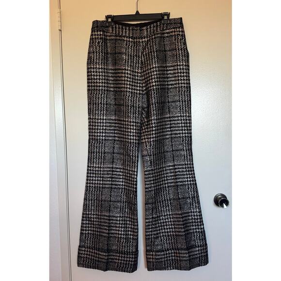 Smythe High Waisted Cuff Trouser in Black Metallic Plaid Size 12 - Picture 4 of 5
